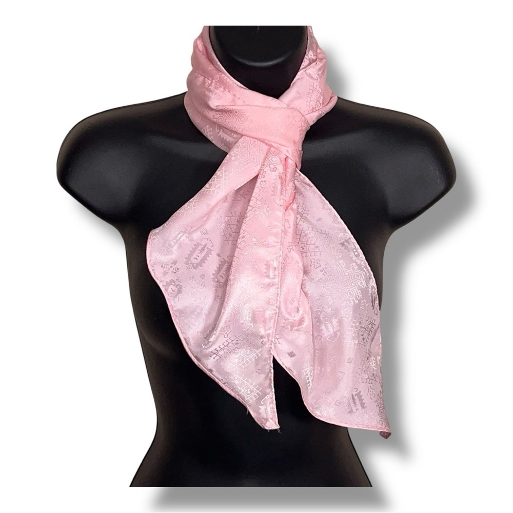 Vintage Pink Satin Scarf Southwestern Tribal Print Western Retro Rectangle Shape
